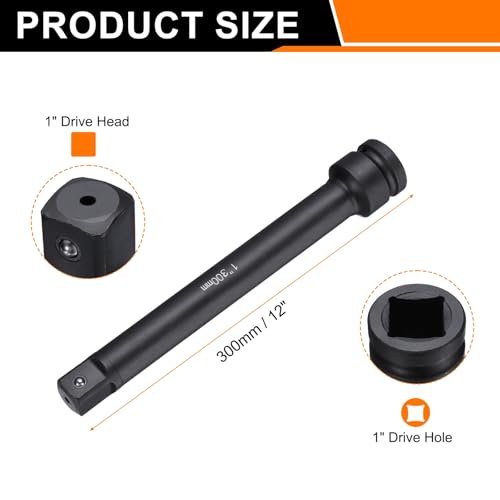 HARFINGTON Impact Socket Extension Bar 1" Square Drive 12" Long CR-V Steel Extension Rod Ratchet Wrench Driver Adapter for Axle Nut Sockets, Black - size: 1" Square Drive 12" Long