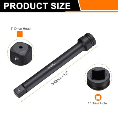HARFINGTON Impact Socket Extension Bar 1" Square Drive 12" Long CR-V Steel Extension Rod Ratchet Wrench Driver Adapter for Axle Nut Sockets, Black - size: 1" Square Drive 12" Long