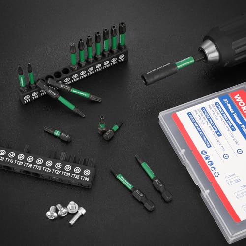 WORKPRO 27PCS 1"& 2" Magnetic Impact Torx Bit Set (TT7-TT40) | CNC Machined S2 Steel Security Tamper Proof Star Bits, Magnetic Tip, 1/4" Hex Shank, Long Bits with Extension & Storage Box - size: 1 in&2 in
