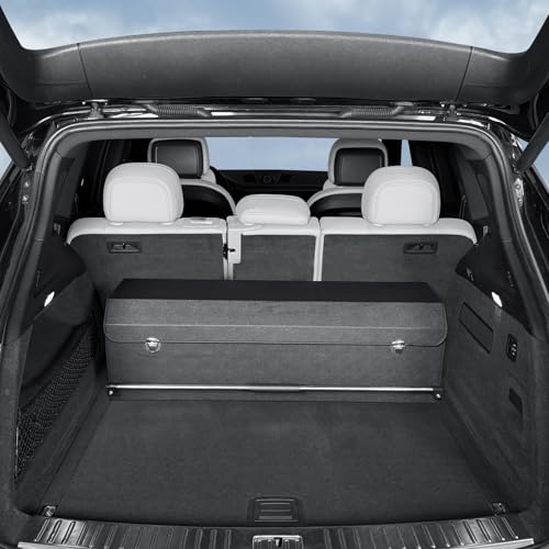 Car Trunk Organizer, Leather Trunk Organizer for Suv with Lid and Push-pull Handle Car Trunk Leather Storage Box Extra Large Cargo Storage (Black, 41.3 x 11.4 x 12.2in) - color: Black, size: 41.3"x 11.4"x 12.2"