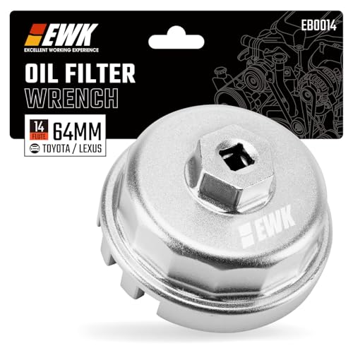 EWK 64mm 14 Flute Oil Filter Wrench with 4-Slot Grip, Forged Aluminum Removal Tool for Toyota Camry, Tundra, Tacoma, Lexus 2.0L - 5.7L Engines - style: Oil Filter Wrench