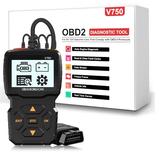 Car OBD2 Diagnostic Device Auto OBD2 Scanner,OBD2 EOBD Motor Error Code Reader Scanner with DTC Definition Voltage Detection and Monitoring in Car OBDII Protocol in Car Scanner(Black) - color: V750 Black