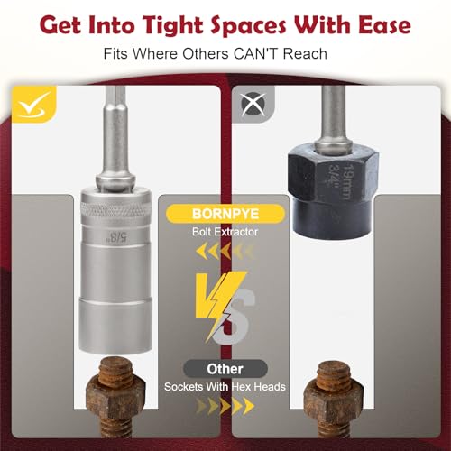 33mm Deep Reach Bolt Extractor Kit, with 3/8, 1/4 Inch Adapter, Ez Out Deep Broken Lug Nut Removal Socket Set, Easy-Out Spark Plug Remover Tool, for Stripped Rusted Bolts, Stud, Nuts Screw (32-Pieces)