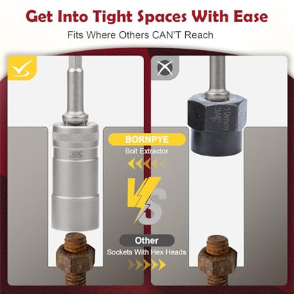 33mm Deep Reach Bolt Extractor Kit, with 3/8, 1/4 Inch Adapter, Ez Out Deep Broken Lug Nut Removal Socket Set, Easy-Out Spark Plug Remover Tool, for Stripped Rusted Bolts, Stud, Nuts Screw (32-Pieces)