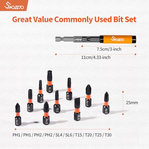 10PCS Commonly Used Screwdriver Bit Set,S2 Steel Magnetic Impact Bit | 1/4" Hex Shank Magnetic Drive Guide(Length:3.15"),Screwdriver Bit Set with 10-Hole Bit Holder and Storage Box - size: 10PCS bits + 1PC Drive Guide