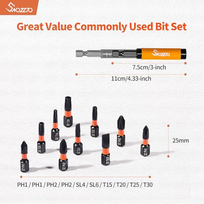 10PCS Commonly Used Screwdriver Bit Set,S2 Steel Magnetic Impact Bit | 1/4" Hex Shank Magnetic Drive Guide(Length:3.15"),Screwdriver Bit Set with 10-Hole Bit Holder and Storage Box - size: 10PCS bits + 1PC Drive Guide