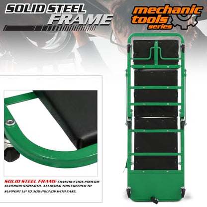 M-AUTO Heavy-Duty Convertible Mechanic Creeper, 48" Padded Adjustable Headrest Roller Garage Chair with 7 Swivel Casters for Washing, Detailing, Maintenance, Green - color: Green, size: 48"