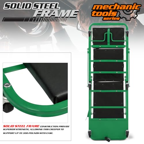 M-AUTO Heavy-Duty Convertible Mechanic Creeper, 48" Padded Adjustable Headrest Roller Garage Chair with 7 Swivel Casters for Washing, Detailing, Maintenance, Green - color: Green, size: 48"