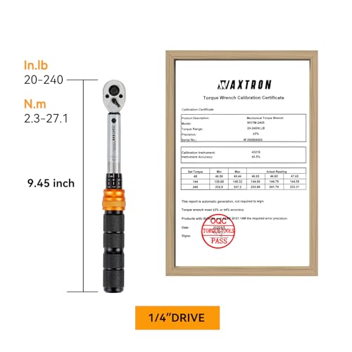 1/4 Inch Drive Click Torque Wrench, 20-240 in-lb (2.3-27 Nm) Micro-Adjustable Dual Scales, 72-Tooth Reversible Ratchet, ±2% Accuracy, Storage Case - size: 1/4" Drive
