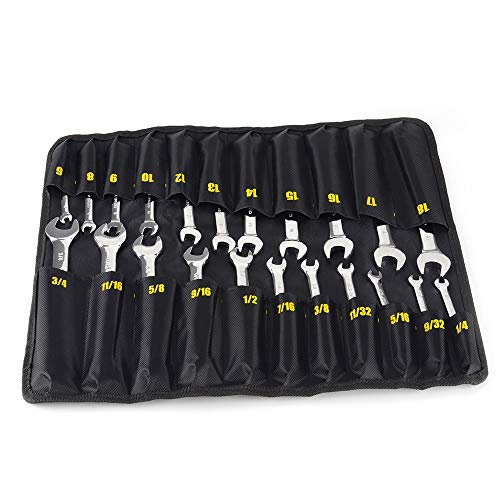 FLZOSPER 22pcs Flexible Ratcheting Combination Wrench Set with Storage Bag | 72-Teeth Flex-Head Spanner Set，Metric & SAE Chrome Vanadium Steel Constructed with Roll-up Organizer Pouch - style: Flex Head Ratchet Wrench