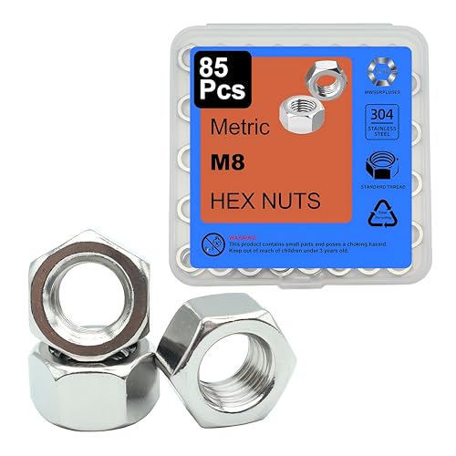 85 Pcs M8-1.25 Hex Nuts, 304 Stainless Steel | Standard Metric Coarse Thread, Hardware Nuts - size: M8 (85Pcs)