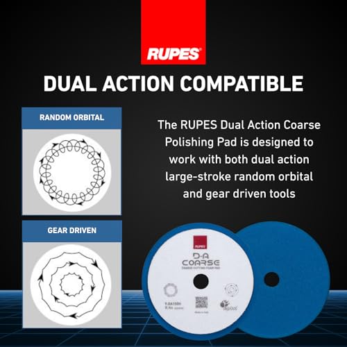 RUPES 9.DA150H Pack of 24 Blue D-A Coarse Cutting Foam Pads 150mm | Ideal for Paint Correction | Mild to Severe Defect Removal | Compatible with 5" Backing Plate - size: Coarse 150mm, style: Pack of 24