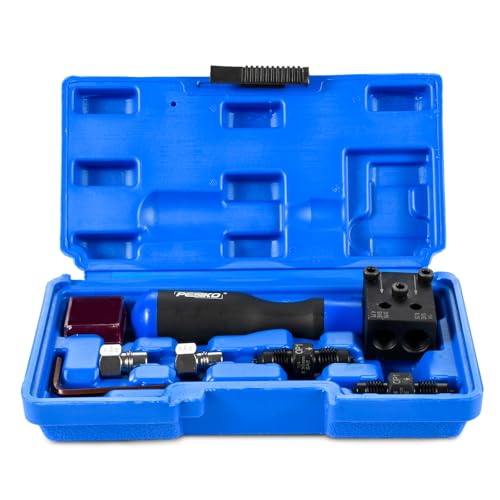 7-Piece Brake Line Flaring Tool Kit for 3/16" & 1/4" Lines, SAE Double Flare Tool, Creates 45° Single, Double & Bubble Flares for Hydraulic Brake Line Repair for Copper and Steel Tubing