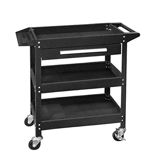 GSTANDARD APTB311B Torin 3 Layer Rolling Tool Cart: Heavy Duty Utility Cart with One Slide Drawer and Tool Organizer for Home, Garage, Warehouse and Auto Shop, Black - color: Black, style: 3 Shelves with Drawer