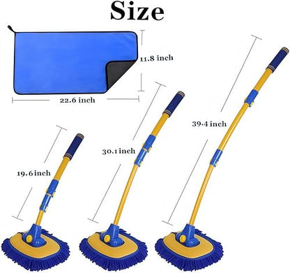 BMLEI Car Wash Brush With Long Handle, Chenille Microfiber Mop Mitt, 1 Replacement Head, Wheel Brush Extension Pole, Cleaning Kit With Towels for Cars Trucks 5PCS - color: 5pcs Blue Mop Washing Set