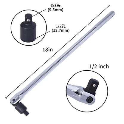 Janno 18Inch 1/2 Breaker Bar With Adapter, 180 Degree Rotatable, Breaks Rusted Nuts and Bolts