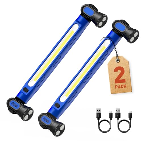 2Pack MechaniLite Under Hood Work Light Bar, 3000LM LED Magnetic Light Bar with Hooks, 5200mAh Cordless Rechargeable Hood Light for Mechanic/Car Repairing/Garage-Blue - color: Blue