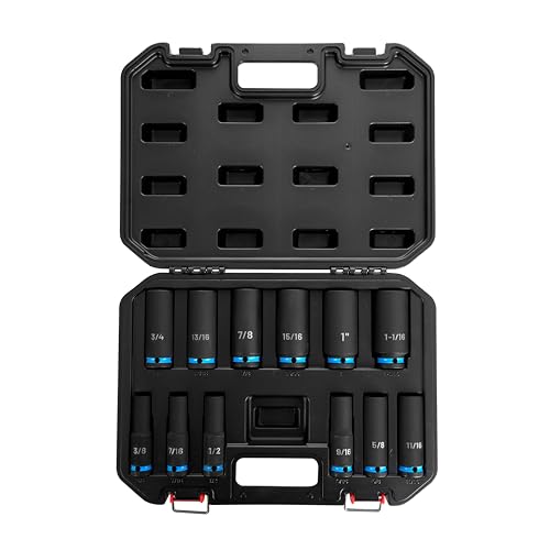 BLACK CANYON 12-Piece 1/2" Drive Deep Impact Socket Set, SAE 6-Point Sockets, Cr-Mo Impact Grade Steel, Heavy-Duty Storage Case for Automotive, Truck & Equipment Repair - size: 12 Piece