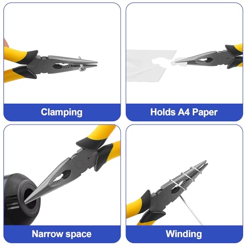 8-Inch Premium Needle-Nose Pliers, Wiojided High-Carbon Steel Precision Long Nose Pliers with Wire Cutter, Anti-Slip Soft Grip, Paper Clamp Design for Home, Jewelry, Crafts, Fishing, Narrow Spaces