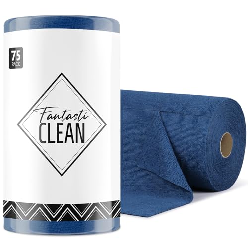 Fantasticlean Microfiber Cleaning Cloth Roll-75 Sheets, 12"x12" (Navy Blue) | Super Absorbent, Lint-free, Tear-away Microfiber Towel Roll, for All-Purpose Cleaning, Reusable Alternative to Paper Towels - color: Navy Blue, size: 75 pack