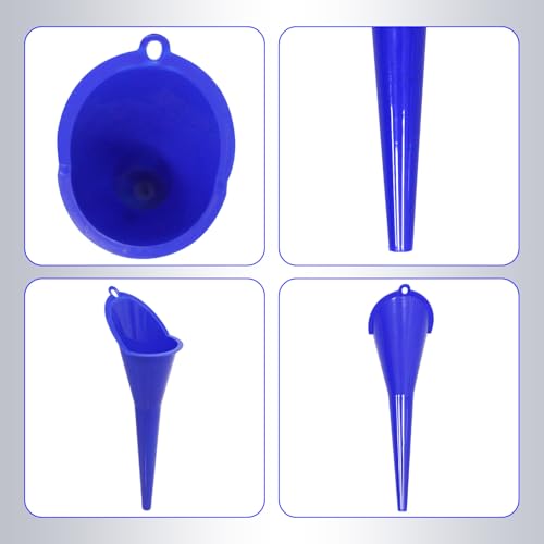 Automotive Funnel Set - 3 Blue Flexible Plastic Car Funnels for Oil, Transmission Fluid, Fuel & Engine Lubricants, Spill-Proof Design for Easy Pouring, Fits Small & Large Container