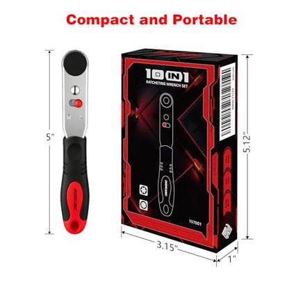 IRONCUBE Angle Ratchet Screwdriver Set: 10 Piece Magnetic Bit with 90 degree Mini Offset Low Profile Reversible Drive Handle - Stocking Stuffers with Gift Box - style: 10-in-1 Bits