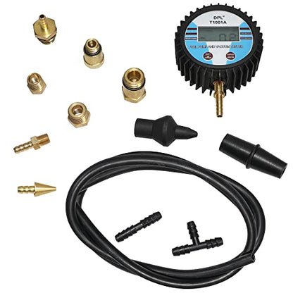 DPTOOL Vacuum Gauge Tester Multifunction Fuel Pump Catalytic Converter Muffler Carburetor Exhaust Back Pressure Tester Digital Display Gauge with Adapters and Hose