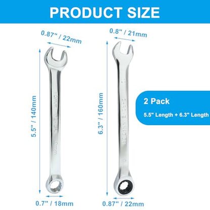 10mm Ratcheting Wrench 2 Pcs 72-Tooth 12-Point Chrome Plated | Forged 45# Carbon Steel Durable, 5-Degree Arc For Tight Spaces, 12-Point Protects Fasteners, Polished Chrome Anti-Rust - size: 0.39 Inch