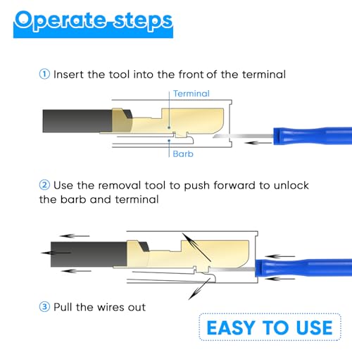 Kikerike Terminal Removal Tool Kit 36 Pcs Depinning Tool Electrical Connector Pin Removal Tool Kit Pin Extractor Tool Set Wire Terminal Release Tool for Automotive Car Household Devices - Blue - color: 36 PCS - Blue Round Handle