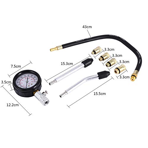 Cylinder Pressure Gauge, Multi-Functional Petrol Gas Engine Cylinder Compression Tester Test Gauge Kit 0-21BAR or 0-300PSI Car Motorcycle Garage Tools with Molded Case