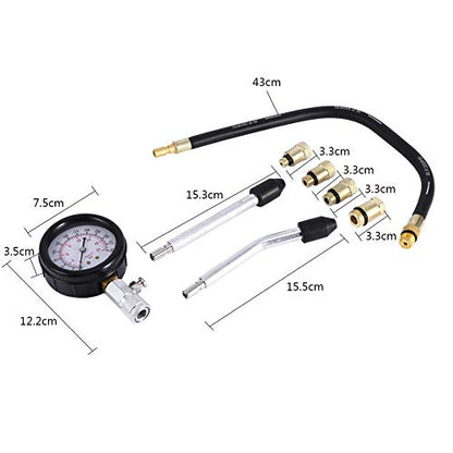Cylinder Pressure Gauge, Multi-Functional Petrol Gas Engine Cylinder Compression Tester Test Gauge Kit 0-21BAR or 0-300PSI Car Motorcycle Garage Tools with Molded Case