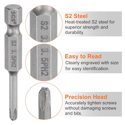 HARFINGTON 5pcs #2 Phillips Screwdriver Bit PH2 1/4" Hex Shank 2" (50mm) Long Magnetic S2 Steel Industrial Grade Screw Driver Bit Cross Head Electric Drill Bits 0.138" (3.5mm) Rod - size: PH2 x 50mm x 3.5mm