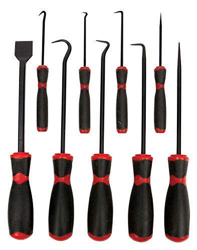 9Pcs Hook And Pick Set Precision Scraper Removal Remover Installer Tools Gasket Scraping Hose Removal Hook Tool Set Craft Hand Tools Automotive Pick Set With Non-Slip Rubber Grips (black) - color: Black