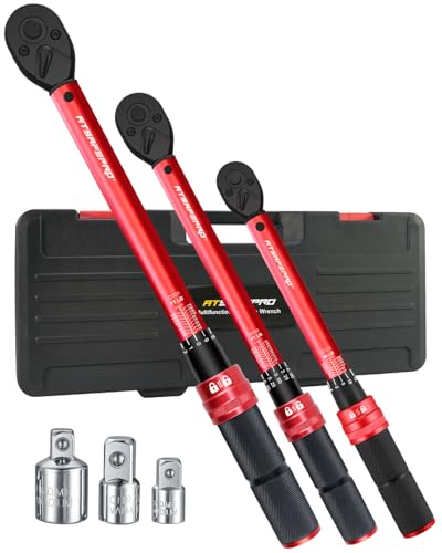 ATsafepro Torque Wrench Set-1/4 20–240 in-LB, 3/8" 5–50 ft-lb,1/2" 10–170 ft-lb with 3 Socket Adapters,±3% Accuracy, Dual Scale, 72-Tooth, Dual-Direction for Car, Bike, Motorcycle Repair Maintenance - style: 1/4" 20-240 IN.LB+3/8" 5-50 FT.LB+1/2" 10-170 F
