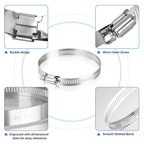 TICONN 12PCS Hose Clamp Set - 5''–6'' 304 Stainless Steel Worm Gear Hose Clamps for Pipe, Intercooler, Plumbing, Tube and Fuel Line - size: SAE #88 12PCS 5"~6"