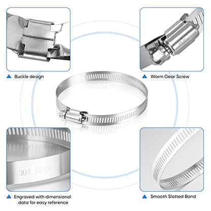 TICONN 12PCS Hose Clamp Set - 3''–4'' 304 Stainless Steel Worm Gear Hose Clamps for Pipe, Intercooler, Plumbing, Tube and Fuel Line - size: SAE #56 12PCS 3"~4"