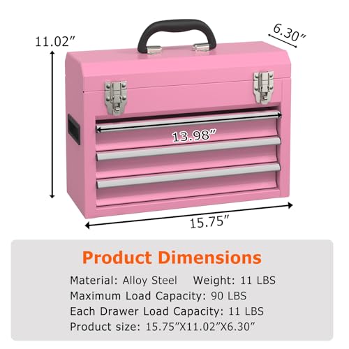 Portable Metal Tool Box with Drawers, Latches Tool Box with EVC Liners for Garage, Home and Workbench (Pink) - color: Pink