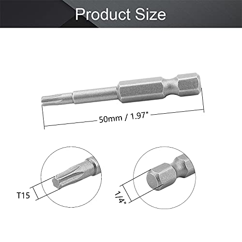 Utoolmart 10Pcs Torx Screwdriver Bits, T15 Magnetic with 1/4 Inch Hex Shank, S2 Steel Screwdriver Kit Tools for Repair Work, Length: 50mm - size: T15