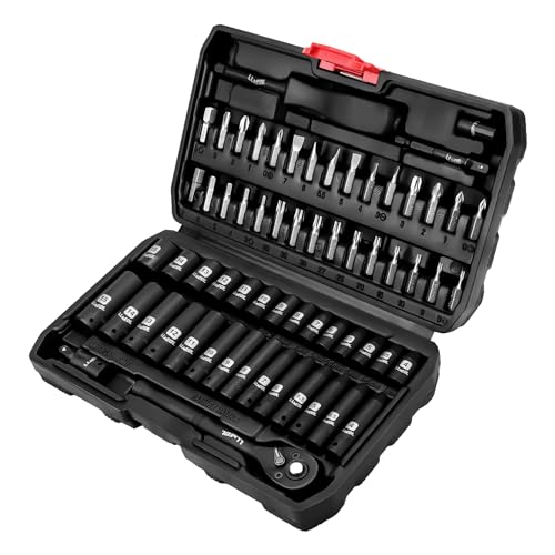 LLNEDL 1/4 inch Impact Socket Set, 63 Piece Drive Socket Wrench Set Metric (4-15mm) Deep and Shallow 6 Point, Automotive Tool Kit with 72T Ratchet for Bicycle & Car Repairing - size: 63pcs 1/4 inch socket set