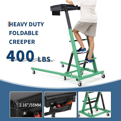 Top Automotive Creeper,Engine Topside Creeper with Adjustable Height 49.21 in to 68.89 in, 400 LBS Capacity High Topside Creeper,6 Swivel Caster Wheels, Heavy Duty Foldable Garage Creepers for Auto | 400 LBS Capacity High Mechanic Creeper, 6 Swivel Caster