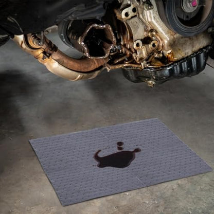 E-SDS 100 Pcs Oil Absorbent Pads 13"x10" Heavy Duty Oil Spill Mat for Garage Workshop & Kitchen, Absorbing Oil, Grease, Coolant Fast (Gray)