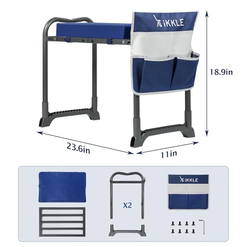 ikkle Heavy Duty Garden Kneeler and Seat, 838LB+ Capacity | Gardening Stool with Thicken & Widen Soft Kneeling Pad, Foldable Gardener Stool with Tool Pouch, Gift for Women, Gardeners