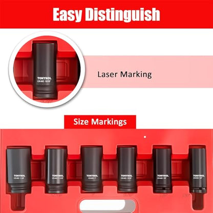 TONYNOL 3/4 Inch Drive Deep Impact Socket Set,6-Point,SAE (3/4"-1-9/16"),12 Pcs,Cr-Mo,Heavy Duty Impact Socket Set for Automotive & Industrial Machinery,With a Storage Case - size: 3/4" Drive 12-Piece (3/4" to 1-9/16")