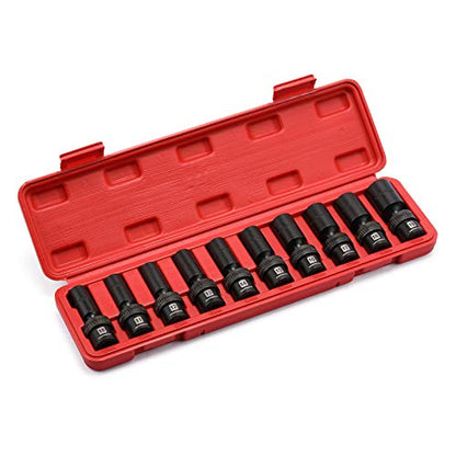 MIXPOWER 10-piece 3/8" Drive Deep Universal Impact Socket Set, 6 Point, Metric, 10-19 mm, Swivel Socket with Flexible Wobble, CR-MO Impact Grade… - size: 10 Pcs Metric 3/8'' Dr. (Deep)