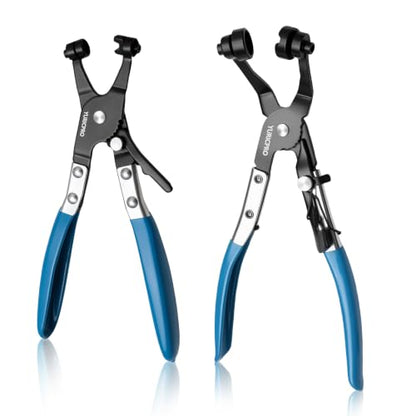 2 Pcs Hose Clamp Pliers Set，includes 45° Angle Flat Belt Hose Clamp Plier and Wide & Flat band Hose Clamp Plier for Removal and Installation of Spring Hose Clamps,for Automotive Fuel Oil Water Hose