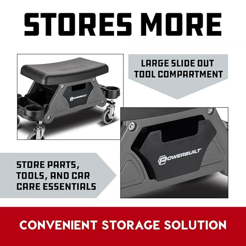 Powerbuilt Heavy-Duty Utility Rolling Seat Upgraded with Padding, Sturdy Locked in Trays, Premium Wheels for Garage Work - Grey 642924ECE - style: Foam Cushion