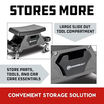 Powerbuilt Heavy-Duty Utility Rolling Seat Upgraded with Padding, Sturdy Locked in Trays, Premium Wheels for Garage Work - Grey 642924ECE - style: Foam Cushion