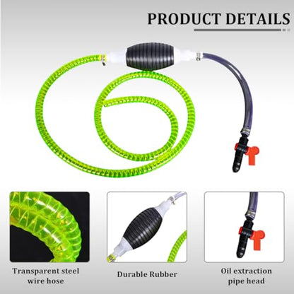 Car Gasoline Siphon Hose Pump, Manual Portable Vehicle Fuel Pump with PVC Hose, Automotive Hand Transfer Siphon for Water Gasoline Oil Diesel Petrol, Universal Fit (1M/3.28FT) - size: 1M