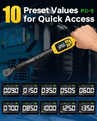 YIYEIE Digital Torque Wrench 3/8" Drive | 5-99.5 ft-lb | ±1% Accuracy | Smart Alert Multi | Electric Torque Wrench Digital for Bike/Moto/Auto, 2 Extension Bars Reach Tight Spaces