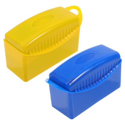 ORFOFE 2pcs Car Tire Shine Applicator Brushes with Lid, Automotive Tire Dressing Sponge Pads for Wheel Cleaning and Interior Dusting, Blue and Yellow Set for Car Detailing and Maintenance